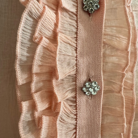 ZARA Sheer Blush Blouse | Crystal Flower Buttons Knit Waist /Romantic - Picture 5 of 10